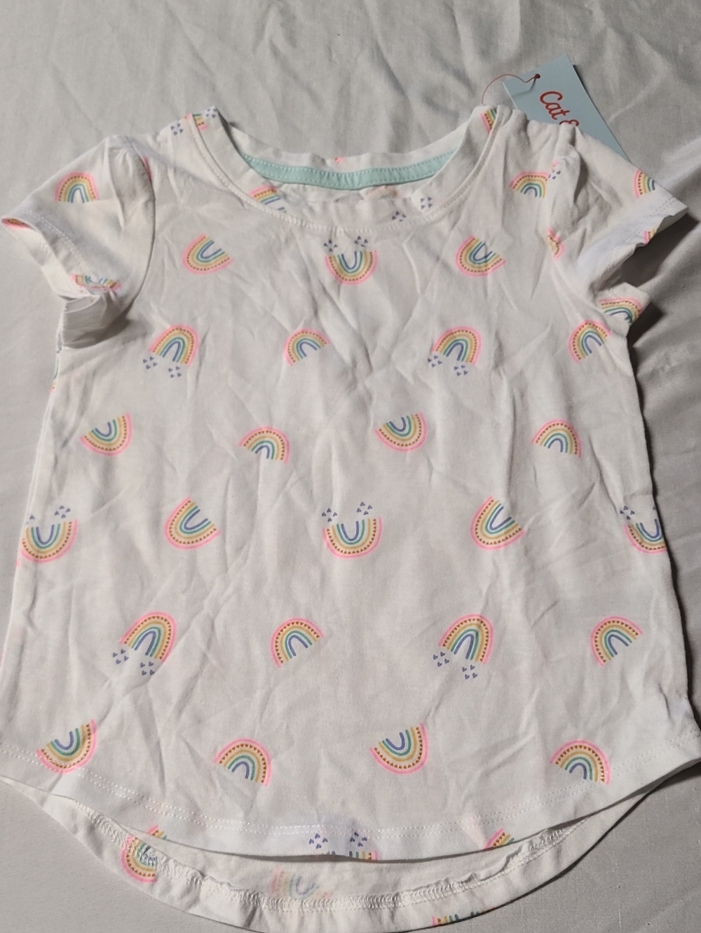 Cat & Jack White Short Sleeve Tee with Pastel Rainbow Print